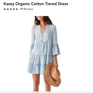 Faherty Dream Cotton Gauze Kasey Dress - size XS light indigo- NEW with TAGS